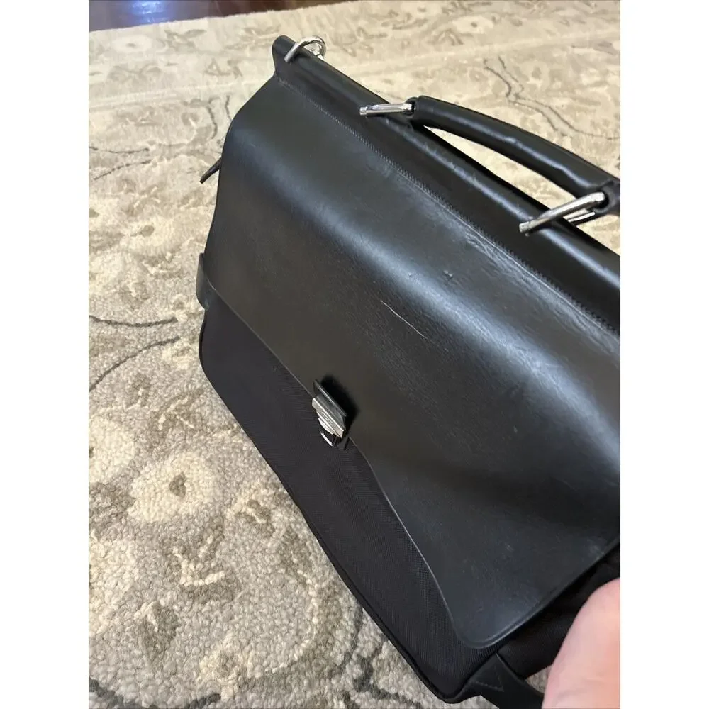 Tumi Park Lane Black Leather Nylon Expandable Briefcase Postman Crossbody Bag